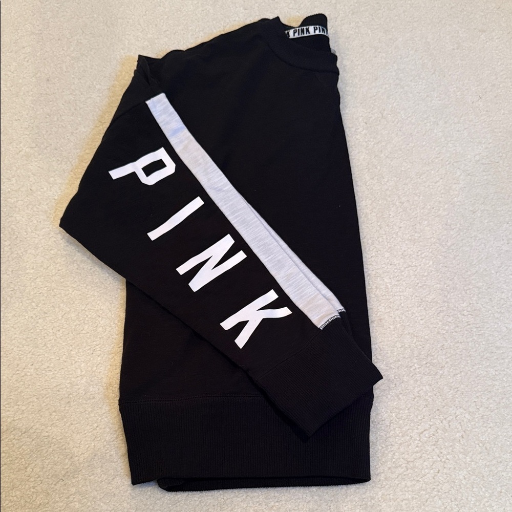 Victoria Secrets PINK Black & White Long Sleeve Sweatshirt 2000s Cold Shoudler - Picture 4 of 6